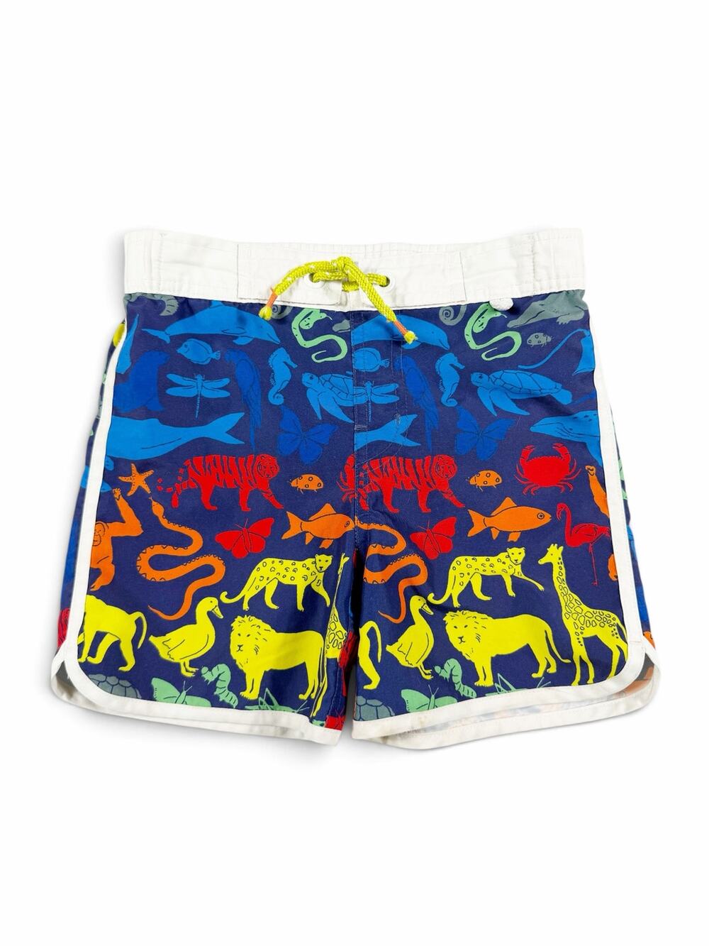 Mini Boden Animal Print Swim Trunks Navy Multicolor Size 5-6 swim shorts